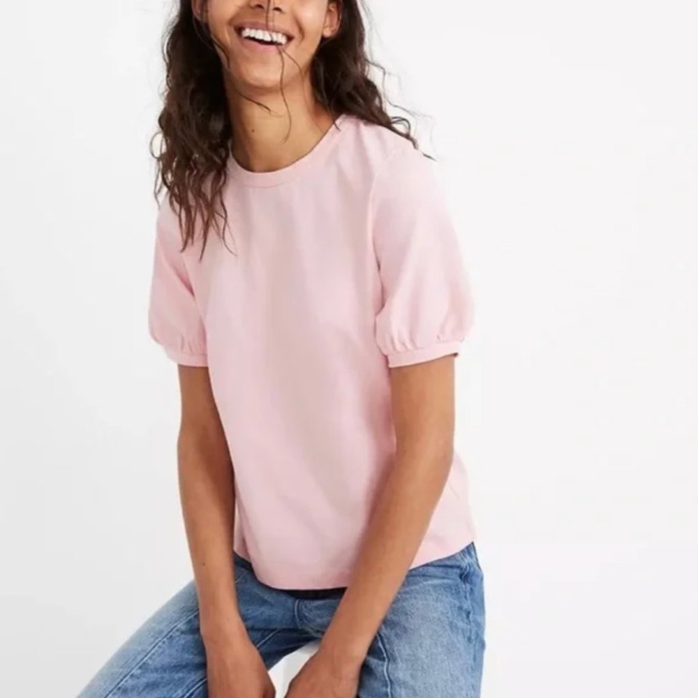 Madewell Puff Sleeve Tee Light Pink Sz Medium - Barely Worn